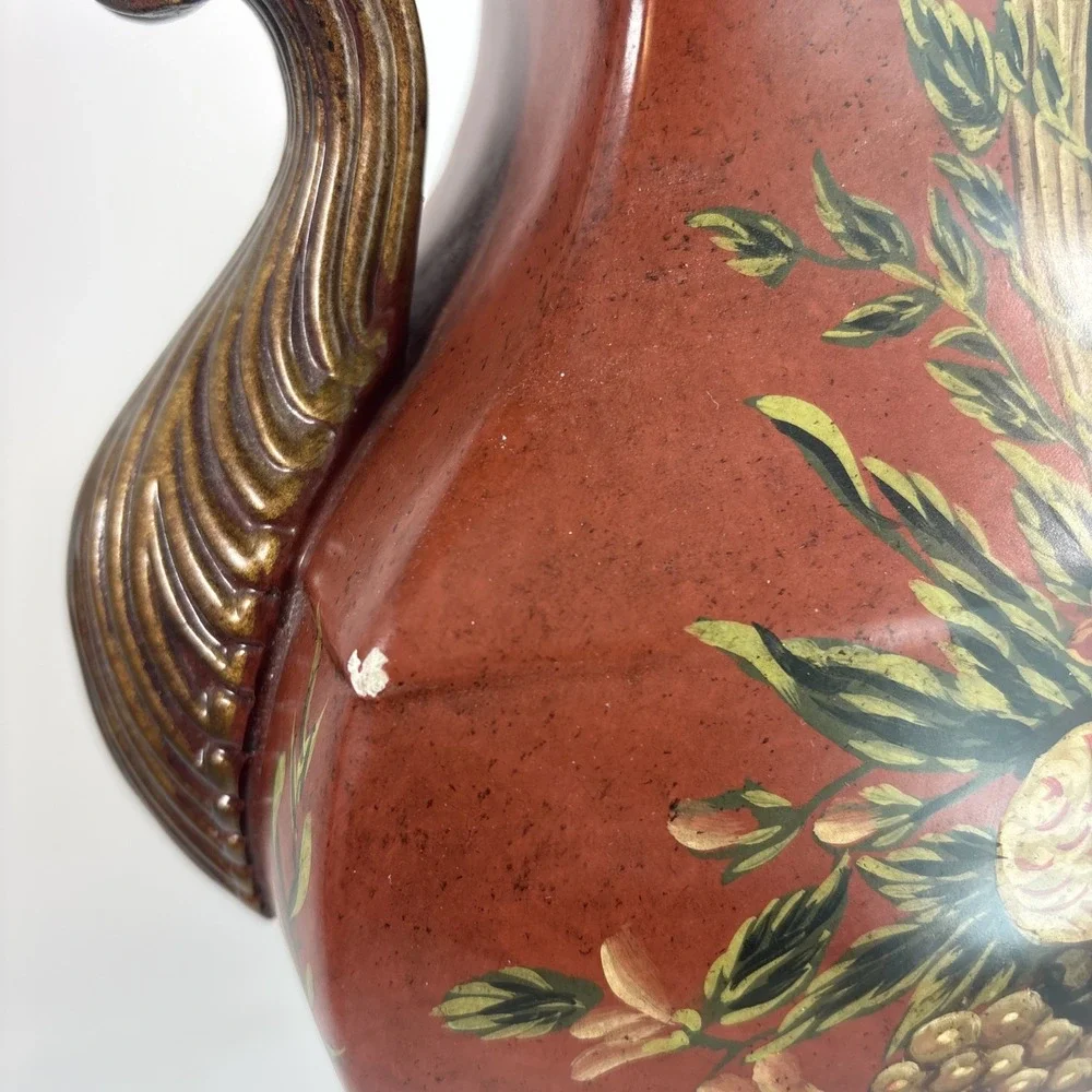 Raymond Waites Toyo Elephant Vase Ornate Floral Mantel Asian Decor Oxblood Red